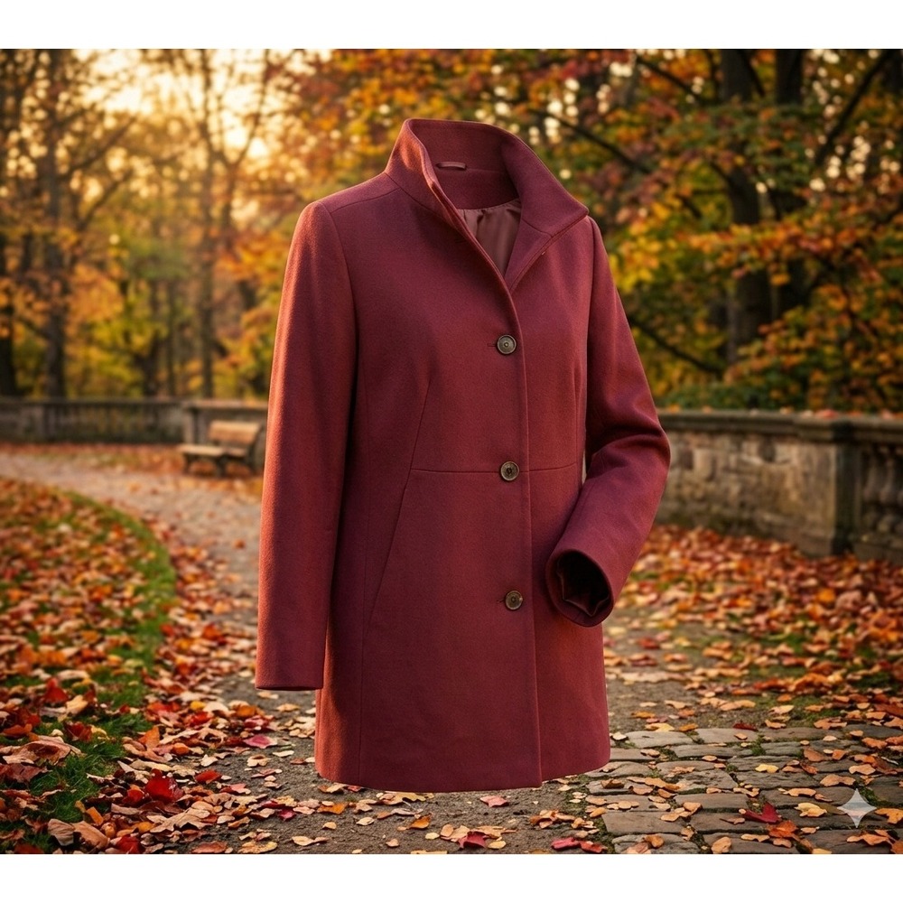 J. Jill Berkshires 045234 Cranberry Funnel Neck 4 Button Pea Coat. Size 1XL